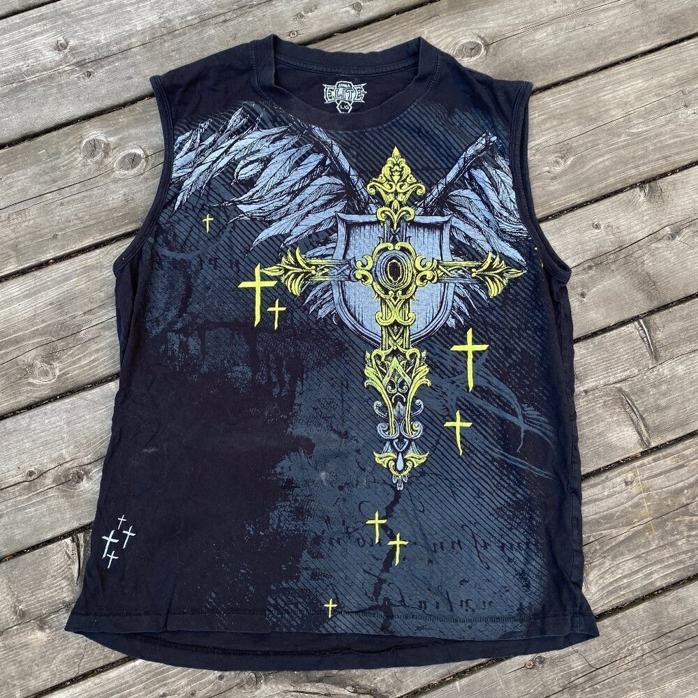 Vintage MMA Elite Y2K T Shirt Large 'Neon Cross'